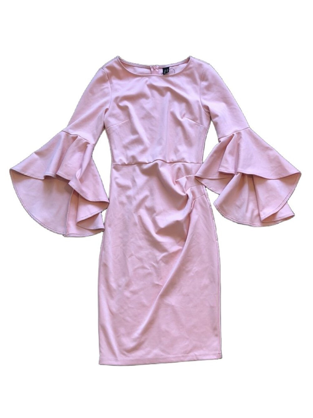 Vfshow Peach Pink Blush Ruffle Abstract Bodycon Stretch Barbiecon Midi Dress